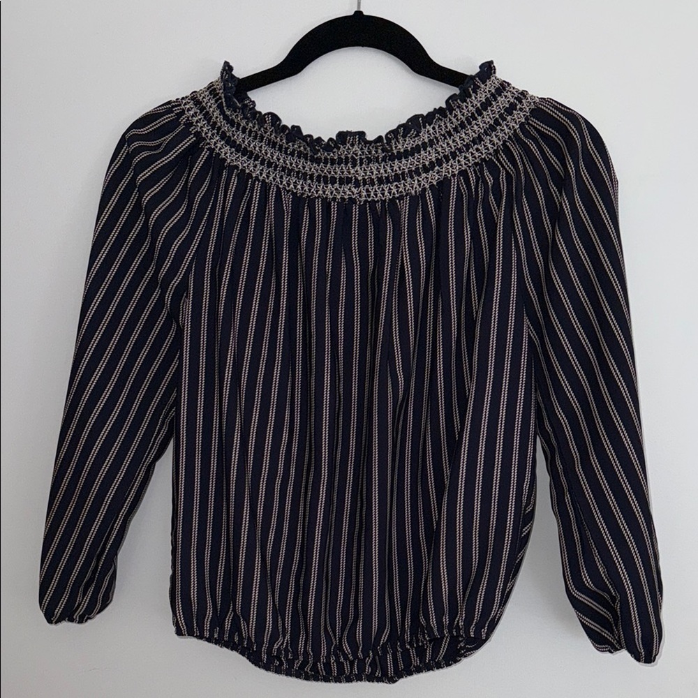 Aqua Navy Striped Women's off the shoulder top - size small - Picture 3 of 4